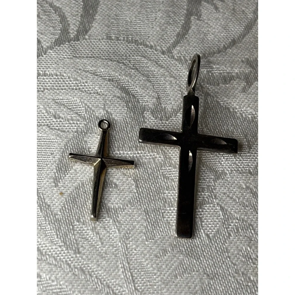 Silver unmarked Diamond Cut & 12K Gold Filled Tapered Cross Pendant Set